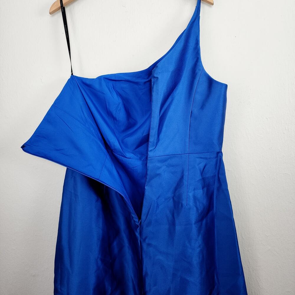 Alfred Sung One Shoulder High Low Satin Gown Classic Blue NWT Size 14 D831 Gown - Picture 11 of 13